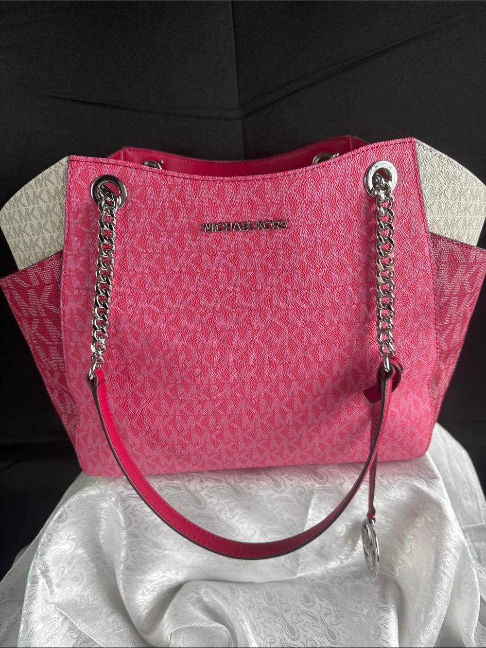 Michael Kors Hot Pink Monogram Chain-Handle Shoulder Bag